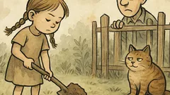 Dowcip: Mała Zosia zasypuje dołek w ogrodzie